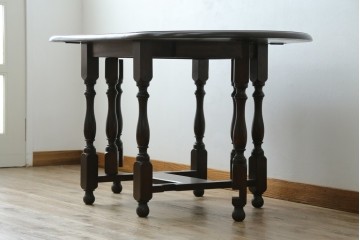 和製ビンテージ　昭和後期　松本民芸家具　M型バタフライ卓(楕円)　凝った脚のデザインが目を惹くバタフライテーブル　定価約28万　(R-062510)