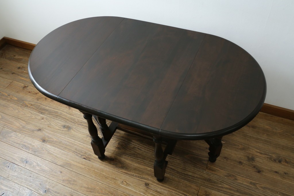 和製ビンテージ　昭和後期　松本民芸家具　M型バタフライ卓(楕円)　凝った脚のデザインが目を惹くバタフライテーブル　定価約28万　(R-062510)