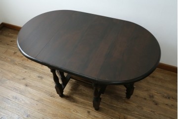 和製ビンテージ　昭和後期　松本民芸家具　M型バタフライ卓(楕円)　凝った脚のデザインが目を惹くバタフライテーブル　定価約28万　(R-062510)