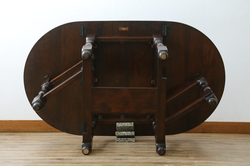 和製ビンテージ　昭和後期　松本民芸家具　M型バタフライ卓(楕円)　凝った脚のデザインが目を惹くバタフライテーブル　定価約28万　(R-062510)