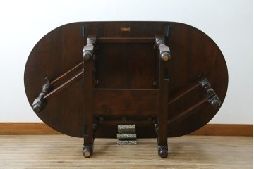 和製ビンテージ　昭和後期　松本民芸家具　M型バタフライ卓(楕円)　凝った脚のデザインが目を惹くバタフライテーブル　定価約28万　(R-062510)