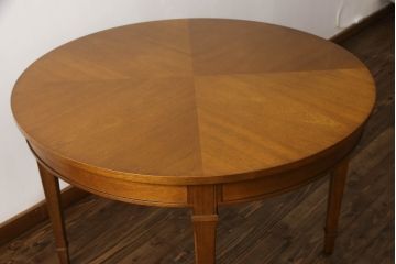 中古　美品　DREXEL HERITAGE(ドレクセルヘリテイジ)　ガラス天板付き!!洗練された佇まいが美しいラウンドテーブル(ダイニングテーブル、2人掛け、4人掛け、2P、4P)(R-062511)