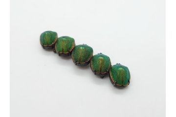 珍品　希少　セミアンティーク　三越　黄金虫(こがねむし)　5連　非常に珍しい縁起物の黄金虫が精巧にデザインされた帯留め(金属製、帯締め、着物道具、和装小物、アクセサリー、ケース付き)(R-062514)