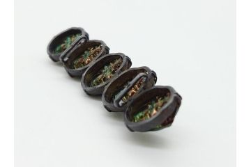 珍品　希少　セミアンティーク　三越　黄金虫(こがねむし)　5連　非常に珍しい縁起物の黄金虫が精巧にデザインされた帯留め(金属製、帯締め、着物道具、和装小物、アクセサリー、ケース付き)(R-062514)