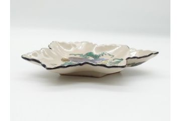 明治期　九谷焼　二重角福　草花文　4.7寸皿　約14.3cm　秋の食卓を彩る変形皿4客セット(紅葉型、葉形、中皿、和食器、和皿、四寸七分)(R-062521)