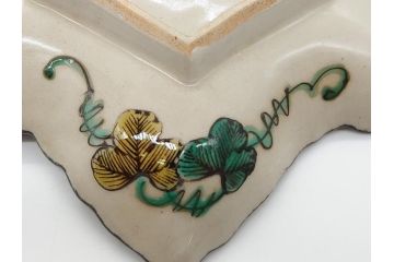 明治期　九谷焼　二重角福　草花文　4.7寸皿　約14.3cm　秋の食卓を彩る変形皿4客セット(紅葉型、葉形、中皿、和食器、和皿、四寸七分)(R-062521)