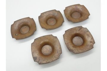 明治〜大正期　在銘　黄銅　角切　食卓に和の趣を演出する茶托5客セット(茶道具、コースター、共箱付き)(R-062528)