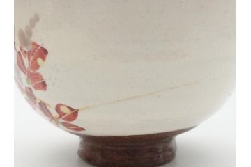 益子焼　赤絵　吉川心水(よしかわもとみ)　4.3寸　約13cm　萩文茶碗(共箱付き、和食器、和皿、とんぼ、作家物、四寸三分)(R-062529)
