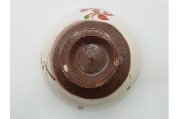 益子焼　赤絵　吉川心水(よしかわもとみ)　4.3寸　約13cm　萩文茶碗(共箱付き、和食器、和皿、とんぼ、作家物、四寸三分)(R-062529)
