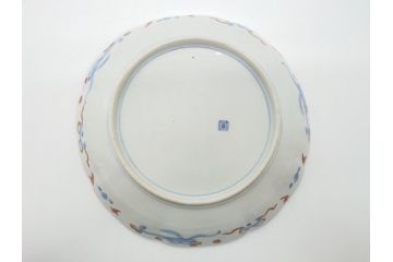 明治期　伊万里焼　錦手　金襴手　染錦　二重角富(角冨)　金彩　色絵　桃図　草花文　8.3寸皿　約25cm　煌びやかで豪華な絵付けの大皿2枚セット(深皿、和皿、和食器、八寸三分)(R-062553)