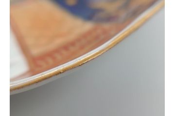 明治期　伊万里焼　錦手　金襴手　染錦　二重角富(角冨)　金彩　色絵　桃図　草花文　8.3寸皿　約25cm　煌びやかで豪華な絵付けの大皿2枚セット(深皿、和皿、和食器、八寸三分)(R-062554)