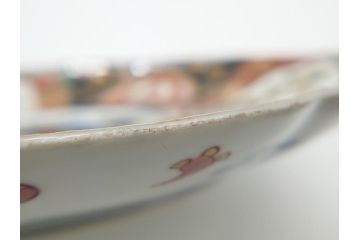 明治期　伊万里焼　錦手　金襴手　染錦　二重角富(角冨)　金彩　色絵　桃図　草花文　8.3寸皿　約25cm　煌びやかで豪華な絵付けの大皿2枚セット(深皿、和皿、和食器、八寸三分)(R-062554)