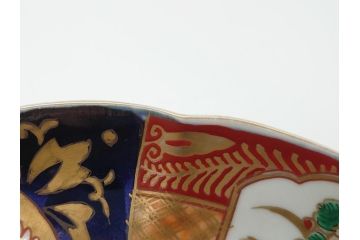 明治期　伊万里焼　錦手　金襴手　染錦　二重角富(角冨)　金彩　色絵　桃図　草花文　8.3寸皿　約25cm　煌びやかで豪華な絵付けの大皿2枚セット(深皿、和皿、和食器、八寸三分)(R-062556)