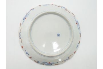明治期　伊万里焼　錦手　金襴手　染錦　二重角富(角冨)　金彩　色絵　桃図　草花文　8.3寸皿　約25cm　煌びやかで豪華な絵付けの大皿2枚セット(深皿、和皿、和食器、八寸三分)(R-062556)