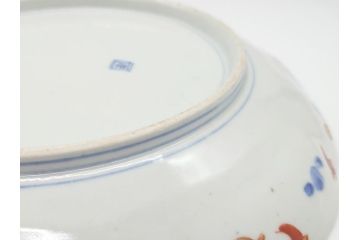 明治期　伊万里焼　錦手　金襴手　染錦　二重角富(角冨)　金彩　色絵　桃図　草花文　8.3寸皿　約25cm　煌びやかで豪華な絵付けの大皿2枚セット(深皿、和皿、和食器、八寸三分)(R-062556)