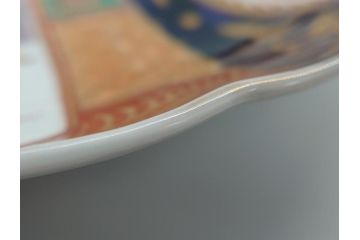 明治期　伊万里焼　錦手　金襴手　染錦　二重角富(角冨)　金彩　色絵　桃図　草花文　8.3寸皿　約25cm　煌びやかで豪華な絵付けの大皿2枚セット(深皿、和皿、和食器、八寸三分)(R-062557)