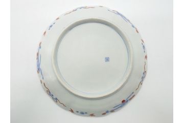 明治期　伊万里焼　錦手　金襴手　染錦　二重角富(角冨)　金彩　色絵　桃図　草花文　8.3寸皿　約25cm　煌びやかで豪華な絵付けの大皿2枚セット(深皿、和皿、和食器、八寸三分)(R-062557)