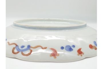 明治期　伊万里焼　錦手　金襴手　染錦　二重角富(角冨)　金彩　色絵　桃図　草花文　8.3寸皿　約25cm　煌びやかで豪華な絵付けの大皿2枚セット(深皿、和皿、和食器、八寸三分)(R-062557)