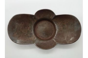 時代物　乾隆年製　古錫　木瓜　それぞれ個性があり味わい深い茶托5客セット(茶卓、小皿、中国、古玩、唐物、共箱付き)(R-062566)