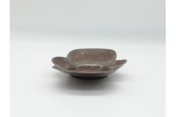 時代物　乾隆年製　古錫　木瓜　それぞれ個性があり味わい深い茶托5客セット(茶卓、小皿、中国、古玩、唐物、共箱付き)(R-062566)