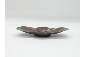 時代物　乾隆年製　古錫　木瓜　それぞれ個性があり味わい深い茶托5客セット(茶卓、小皿、中国、古玩、唐物、共箱付き)(R-062566)
