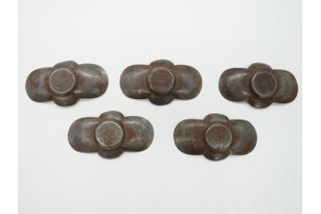時代物　乾隆年製　古錫　木瓜　それぞれ個性があり味わい深い茶托5客セット(茶卓、小皿、中国、古玩、唐物、共箱付き)(R-062566)