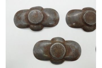 時代物　乾隆年製　古錫　木瓜　それぞれ個性があり味わい深い茶托5客セット(茶卓、小皿、中国、古玩、唐物、共箱付き)(R-062566)