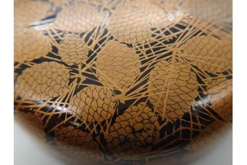時代物　明治期　松葉　蒔絵　木製　棗(共箱付き、金地、松の実、茶器、茶道具、漆器、漆工芸)(R-062568)