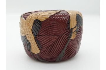 漆芸作家　篠原如雪　波丹頂鶴平棗(共箱付き、茶器、茶道具、漆工芸、漆器)(R-062570)