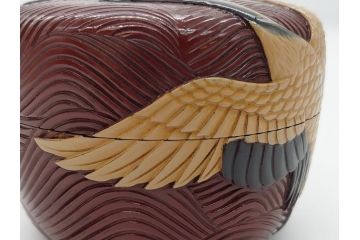 漆芸作家　篠原如雪　波丹頂鶴平棗(共箱付き、茶器、茶道具、漆工芸、漆器)(R-062570)