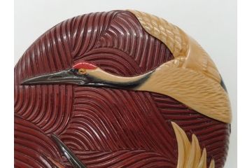 漆芸作家　篠原如雪　波丹頂鶴平棗(共箱付き、茶器、茶道具、漆工芸、漆器)(R-062570)