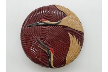 漆芸作家　篠原如雪　波丹頂鶴平棗(共箱付き、茶器、茶道具、漆工芸、漆器)(R-062570)