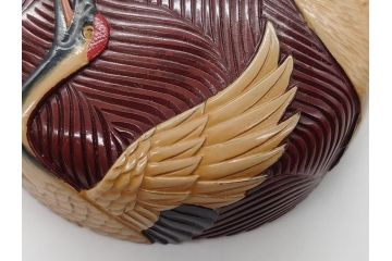 漆芸作家　篠原如雪　波丹頂鶴平棗(共箱付き、茶器、茶道具、漆工芸、漆器)(R-062570)