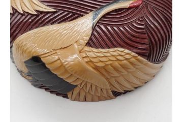 漆芸作家　篠原如雪　波丹頂鶴平棗(共箱付き、茶器、茶道具、漆工芸、漆器)(R-062570)