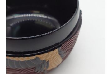 漆芸作家　篠原如雪　波丹頂鶴平棗(共箱付き、茶器、茶道具、漆工芸、漆器)(R-062570)
