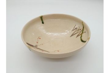 川本了生　弥七田織部　馬盥茶碗　5寸　約15cm(共箱付き、馬盥型、平茶碗、茶道具、夏茶碗、抹茶碗、五寸)(R-062572)