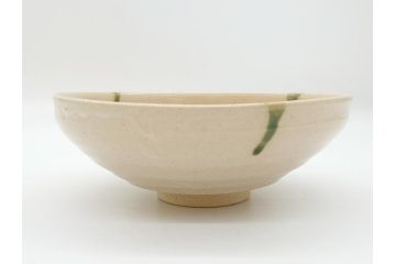 川本了生　弥七田織部　馬盥茶碗　5寸　約15cm(共箱付き、馬盥型、平茶碗、茶道具、夏茶碗、抹茶碗、五寸)(R-062572)