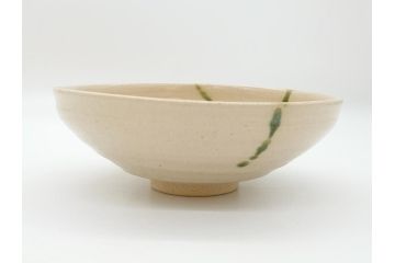 川本了生　弥七田織部　馬盥茶碗　5寸　約15cm(共箱付き、馬盥型、平茶碗、茶道具、夏茶碗、抹茶碗、五寸)(R-062572)