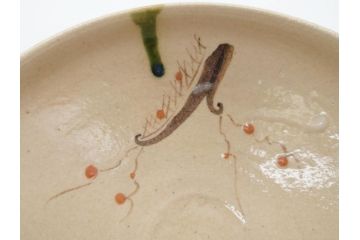 川本了生　弥七田織部　馬盥茶碗　5寸　約15cm(共箱付き、馬盥型、平茶碗、茶道具、夏茶碗、抹茶碗、五寸)(R-062572)
