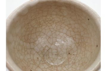 志野焼　在銘茶碗　4.2寸　約13cm(共箱付き、抹茶碗、作家不明、○明作、四寸二分、和食器)(R-062573)