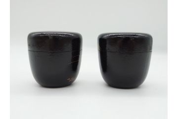 時代物　鈴木表朔　一閑張　色漆絵　春野　秋野　棗　一双入　尋牛斎書付(共箱付き、茶筒、茶道具)(R-062574)