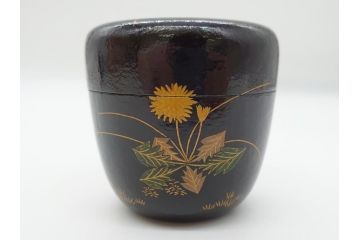 時代物　鈴木表朔　一閑張　色漆絵　春野　秋野　棗　一双入　尋牛斎書付(共箱付き、茶筒、茶道具)(R-062574)