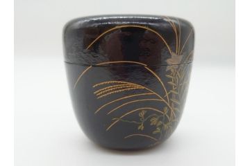時代物　鈴木表朔　一閑張　色漆絵　春野　秋野　棗　一双入　尋牛斎書付(共箱付き、茶筒、茶道具)(R-062574)