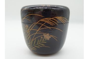 時代物　鈴木表朔　一閑張　色漆絵　春野　秋野　棗　一双入　尋牛斎書付(共箱付き、茶筒、茶道具)(R-062574)