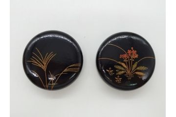 時代物　鈴木表朔　一閑張　色漆絵　春野　秋野　棗　一双入　尋牛斎書付(共箱付き、茶筒、茶道具)(R-062574)