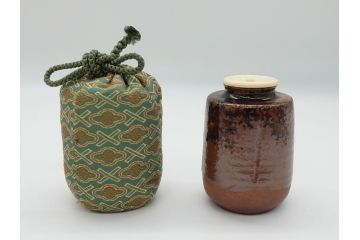 丹波焼　石田陶春　丹波茶入　清栄(共箱付き、茶道具、和食器)(R-062575)