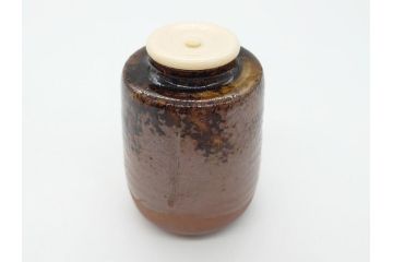 丹波焼　石田陶春　丹波茶入　清栄(共箱付き、茶道具、和食器)(R-062575)