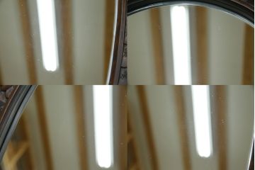 中古　軽井沢彫り　趣ある木の色合いと凝った桜の意匠が和の雰囲気を高めるドレッサーとスツールのセット(鏡台、化粧台、ミラー)(R-062577)