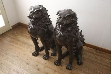 和製アンティーク　激レア!!　極上黄銅　ブロンズ　獅子2体セット(阿像、狛犬、阿吽)(R-062579)