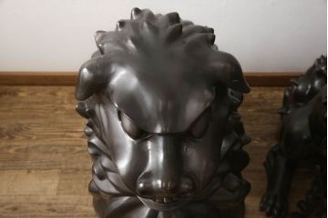 和製アンティーク　激レア!!　極上黄銅　ブロンズ　獅子2体セット(阿像、狛犬、阿吽)(R-062579)